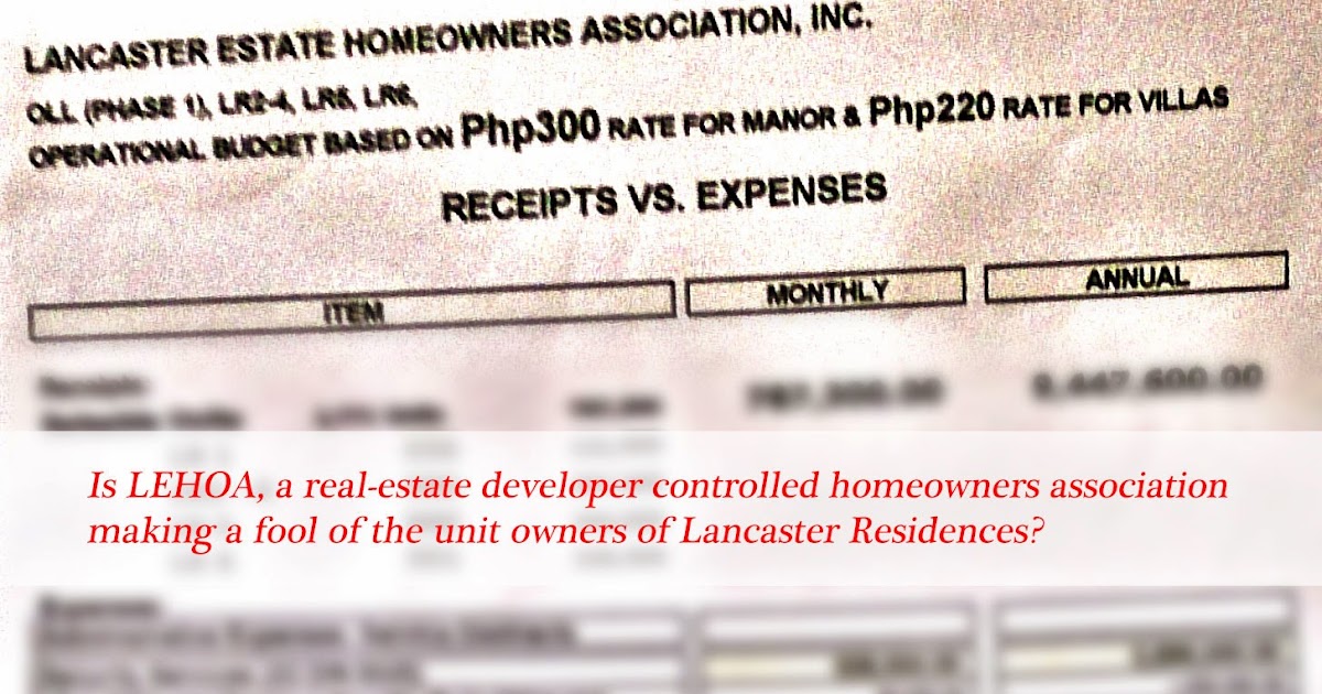 Lancaster Residences Imus Homeowners A comparison of the HOA Dues we