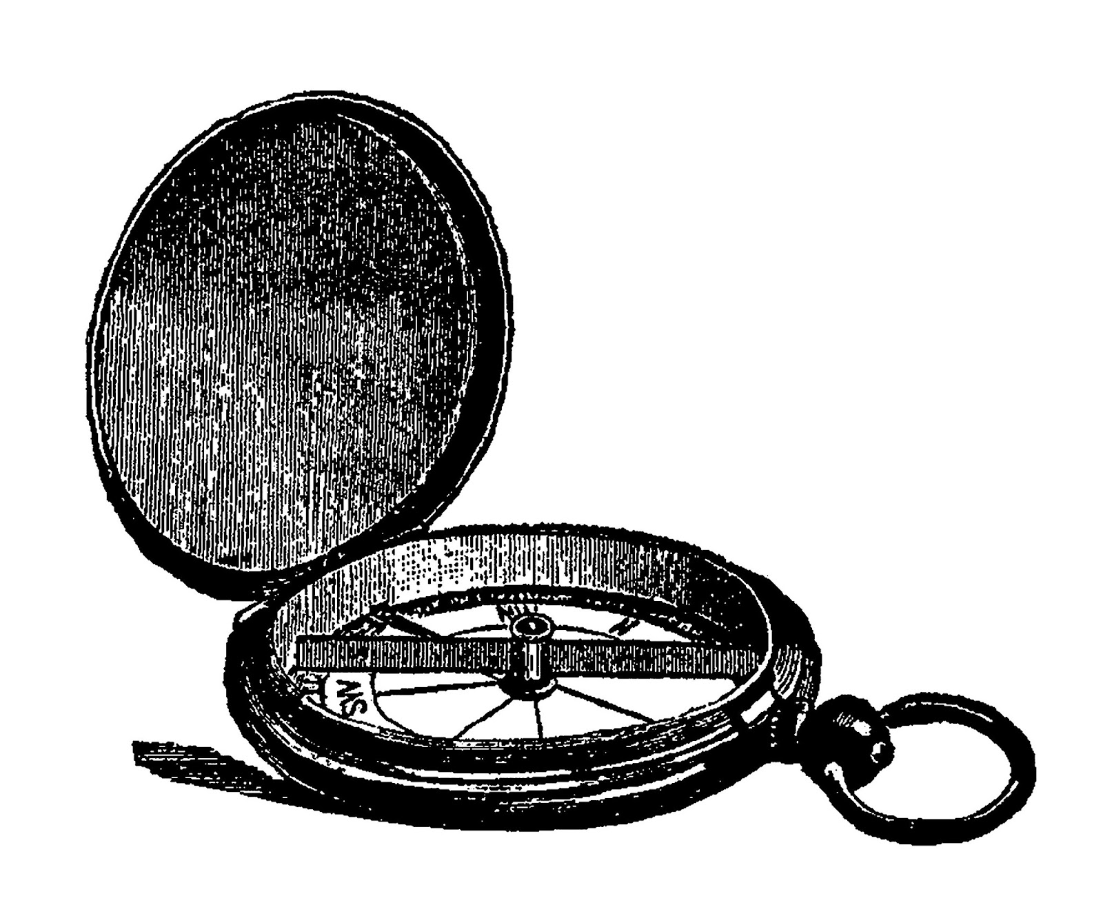 Antique Images Digital Clip Art Vintage Pocket Compass Graphic