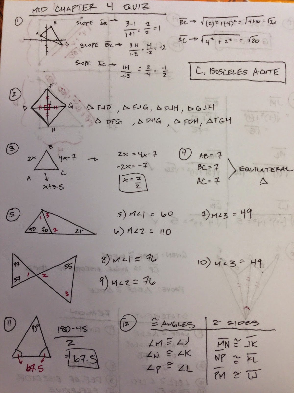 Honors Geometry - Vintage High School: Mid Chapter Review (4.1-4.4)