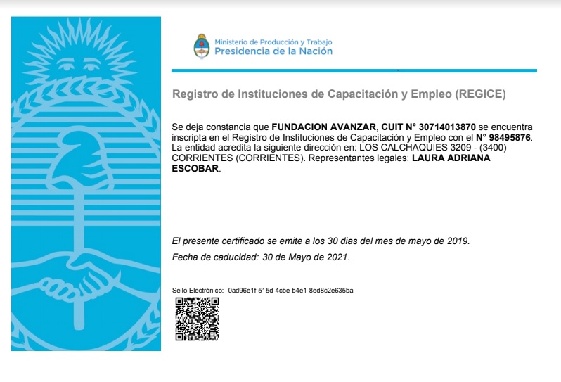 Registro de instituciones de Capacitacion y Empleo REGISE N° 98495876