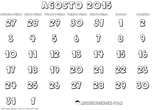 Calendário agosto 2015