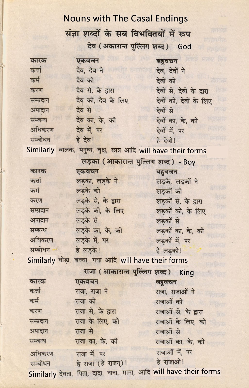 Singular And Plural Chart In Hindi