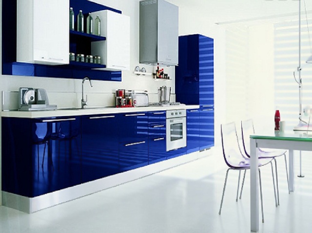 Modern Blue Modular Kitchen Cabinet