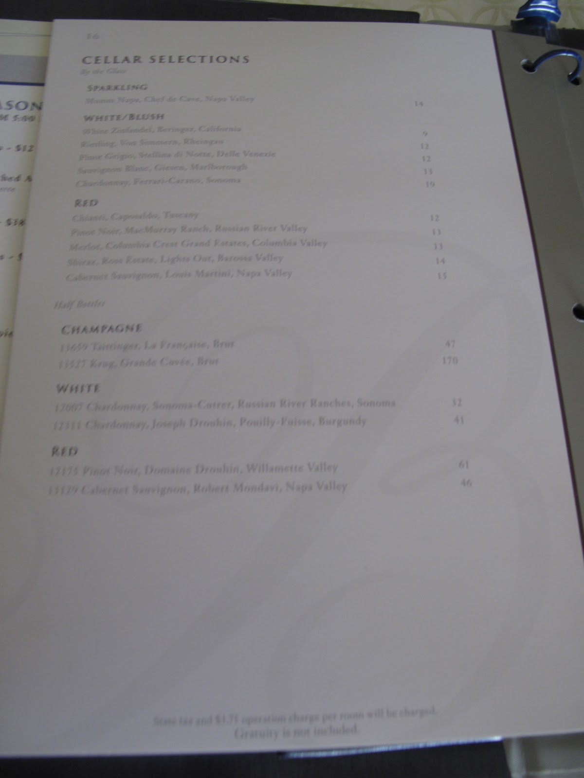 LAS VEGAS DAZE Bellagio Room Service Menu