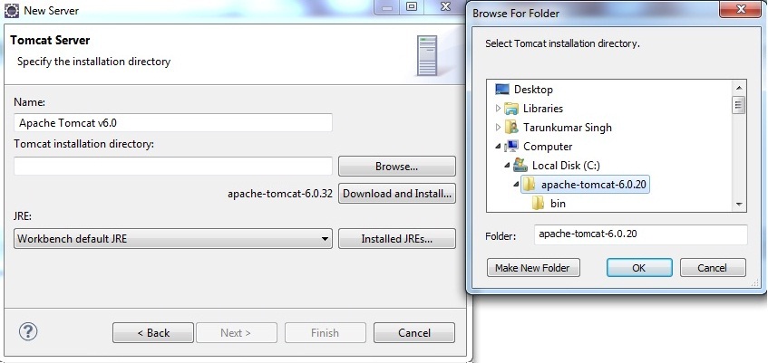 giving path to server for installation in eclipse ide showing how to configure , add or install apache tomcat server in eclipse