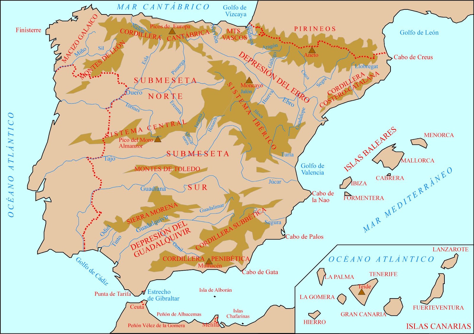 Get Mapa Fisico Mudo De España Montañas PNG