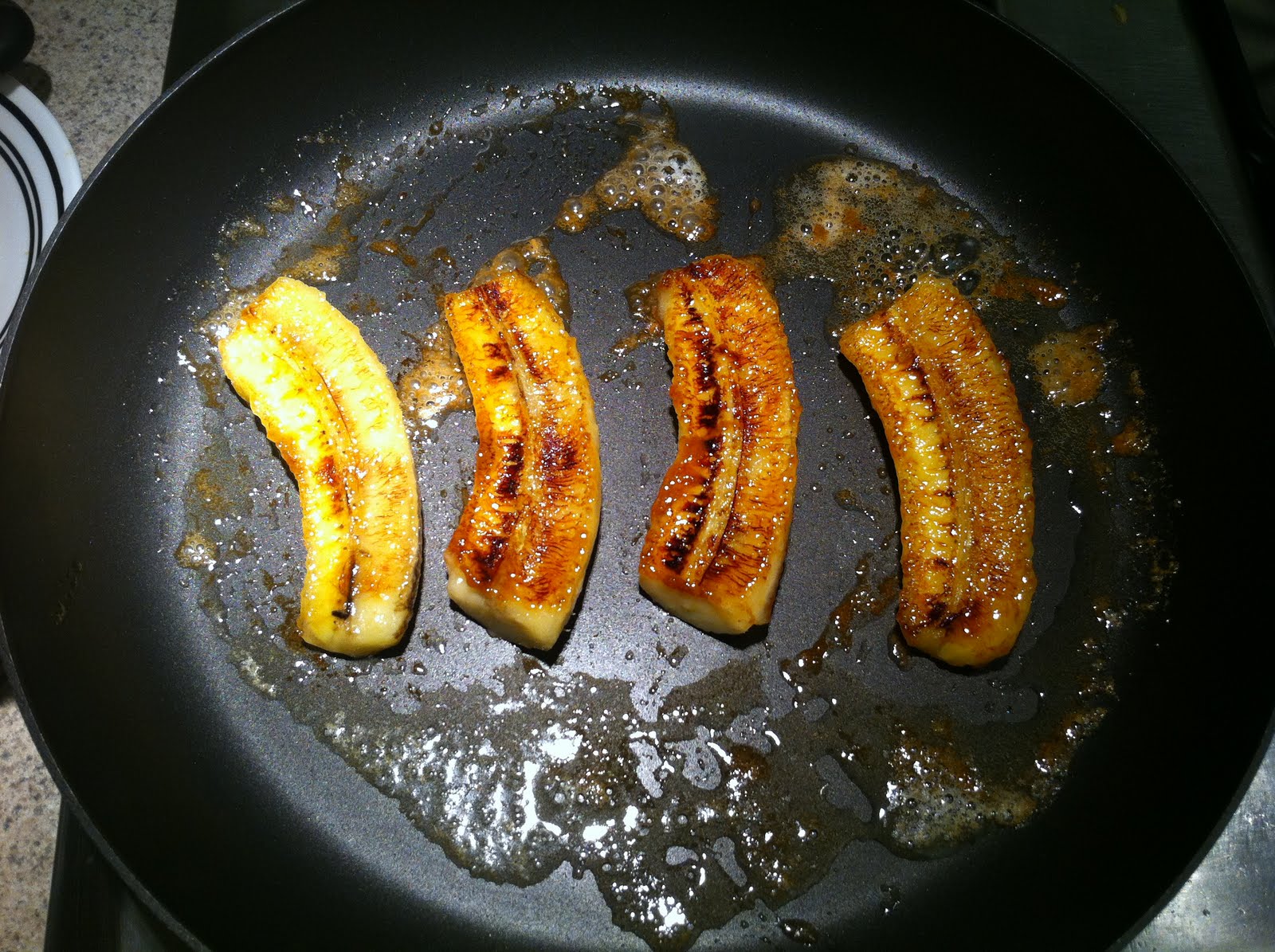 Harmony and Dinner Fried Bananas with Cinnamon and Maple Syrup