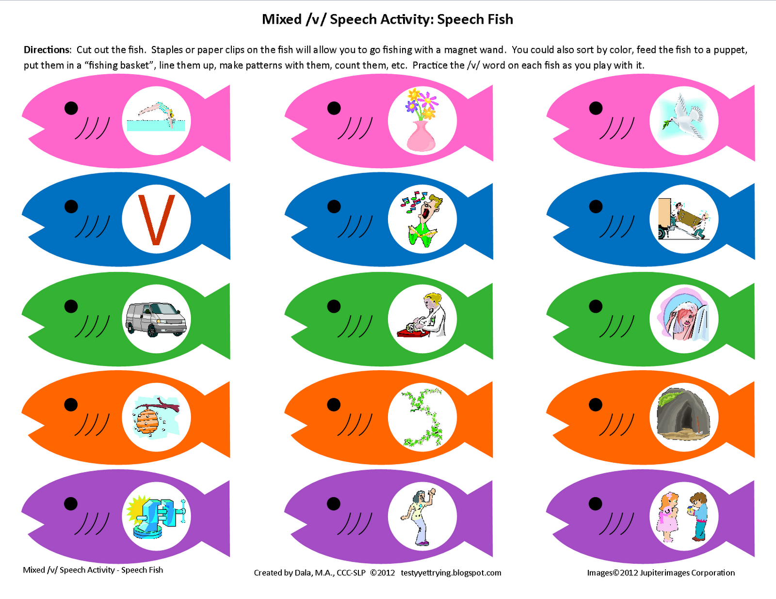 Testy yet trying Mixed V Printable Speech Fishing Activity