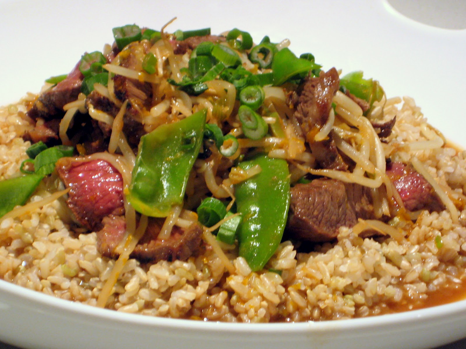 Lexi's Kitchen SEARED BEAN SPROUTS WITH PEAS, BEEF, AND ORANGE SAUCE