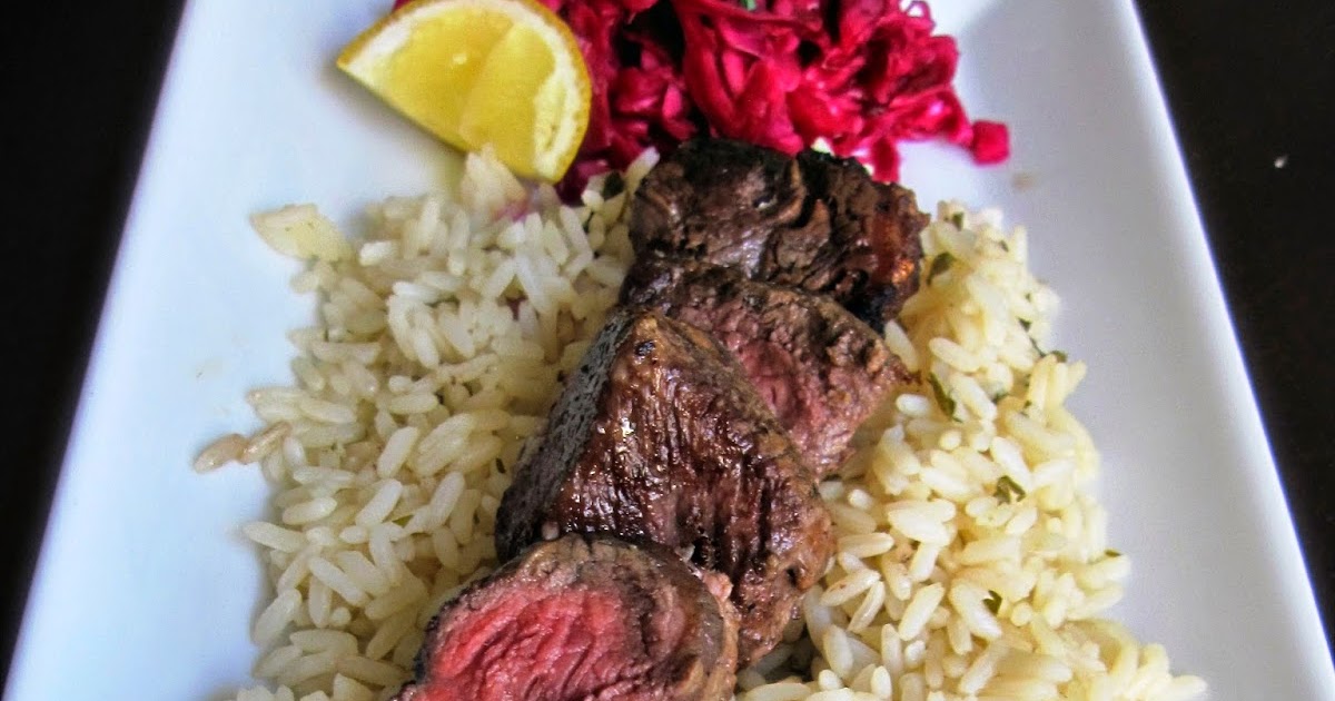 The Yuca Diaries Tenderloin Kebabs, Pickled Red Cabbage, Herbed Rice