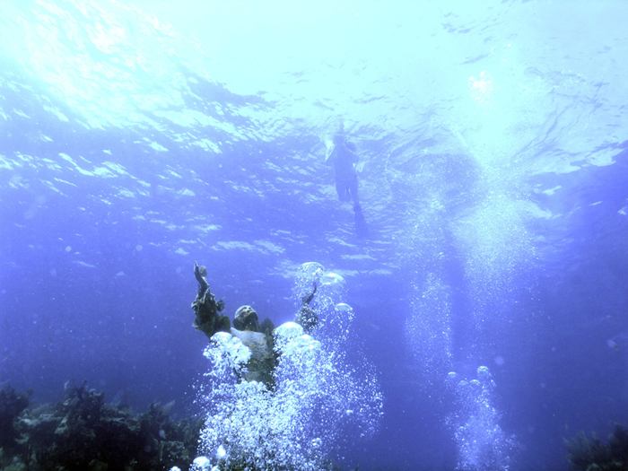 Christ of the Abyss is a submerged bronze statue of Jesus, of which the original is located in the Mediterranean Sea off San Fruttuoso between Camogli and Portofino on the Italian Riviera. It was placed in the water on 22 August 1954 at approximately 17 metres depth, and stands c. 2.5 metres tall. Various other casts of the statue are located in other places worldwide, both underwater and in churches and museums. The sculpture was created by Guido Galletti after an idea of Italian diver Duilio Marcante. The statue was placed near the spot where Dario Gonzatti, the first Italian to use SCUBA gear, died in 1947. It depicts Christ offering a blessing of peace, with his head and hands raised skyward.