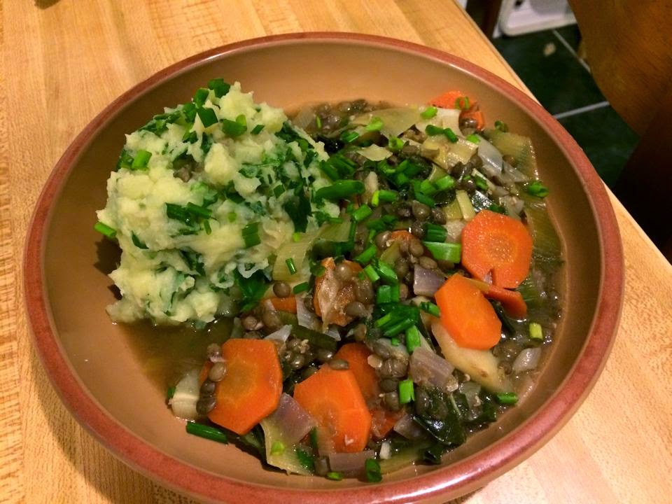 The Vegan Mouse Irish Lentil & Root Veg Stew and Kale Colcannon Mash.