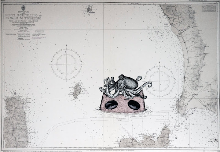 Seascape 30, 2011. Navigation map, acrylic on canvas, 70 x 100 cm