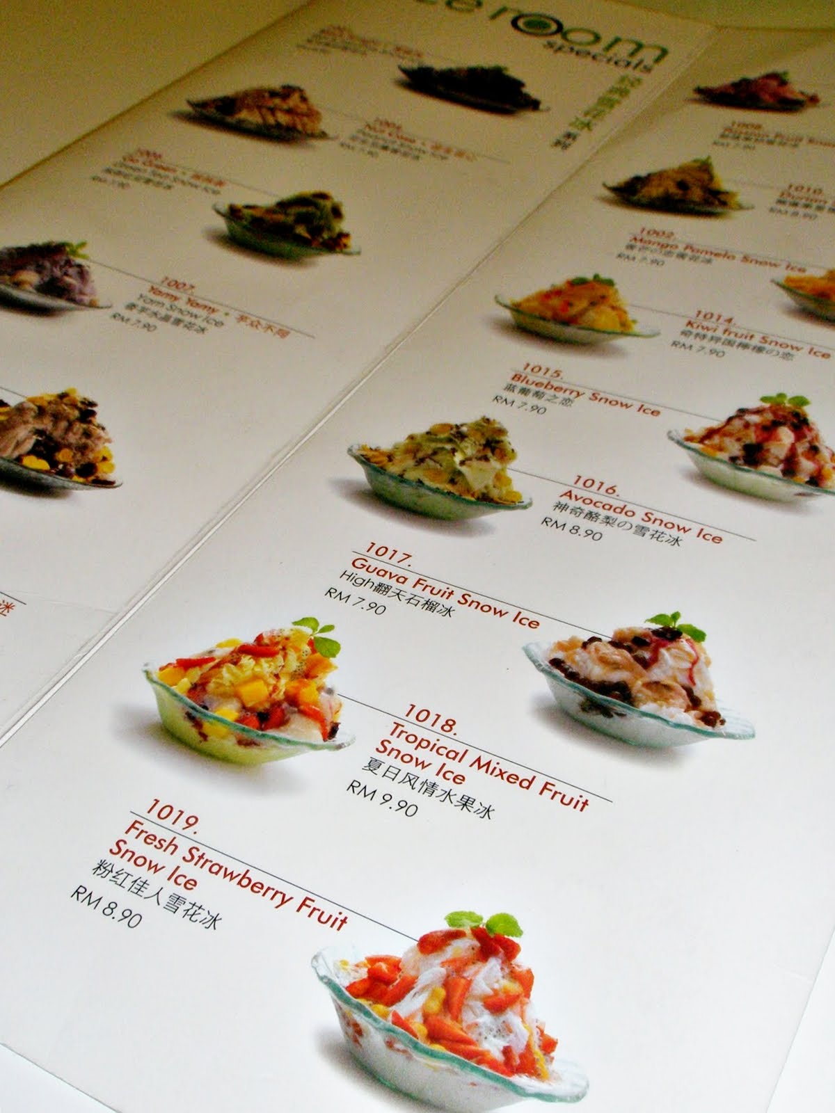 Ice Room Menu