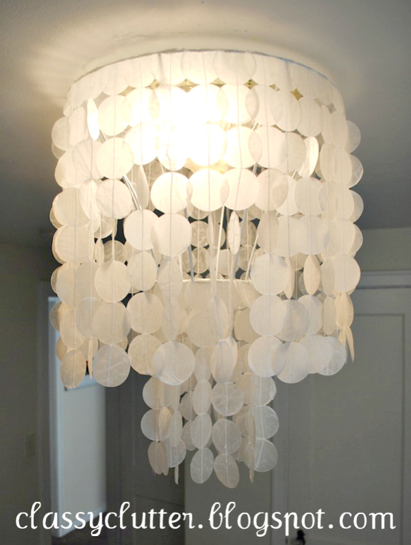 Diy Capiz Shell Chandelier For Under 10 Classy Clutter Such An Improvement To Your Typical Builder Grade Light Fixtures