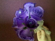 Purple rose bridesmaid bouquet w/bling handle
