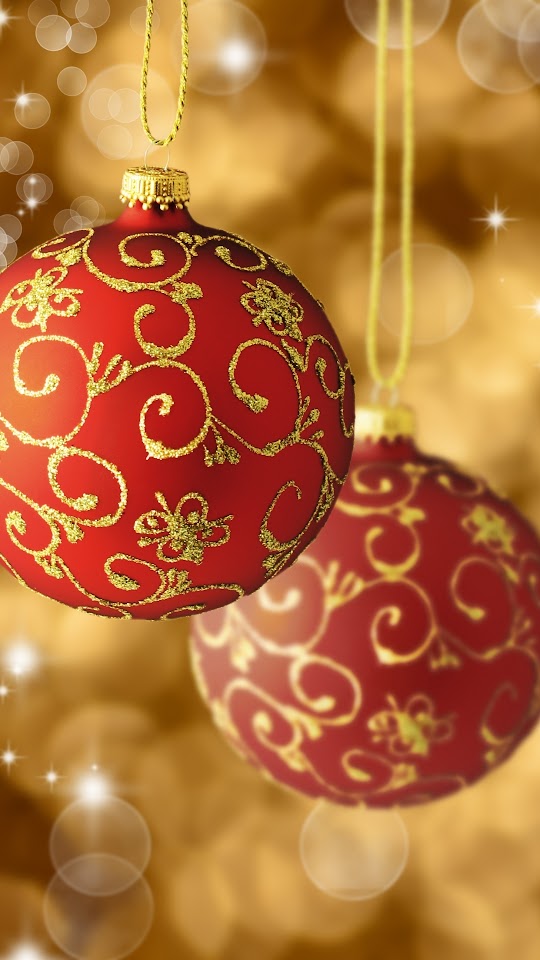 Red Gold Christmas Balls Tree Decorations  Android Best Wallpaper