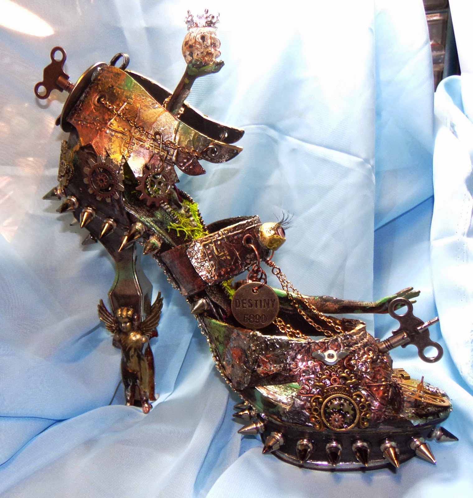 JuJu Crafts Altered Steampunk High Heeled Shoe Featuring Barbie and
