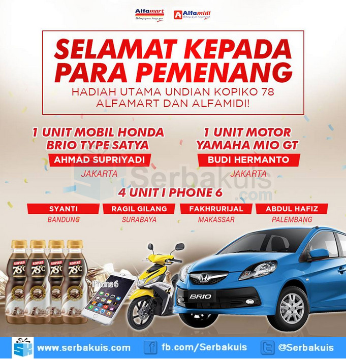 Pemenang Undian Kopiko 78 Alfamart & Alfamidi Pemenang Undian Kopiko 78 Alfamart & Alfamidi