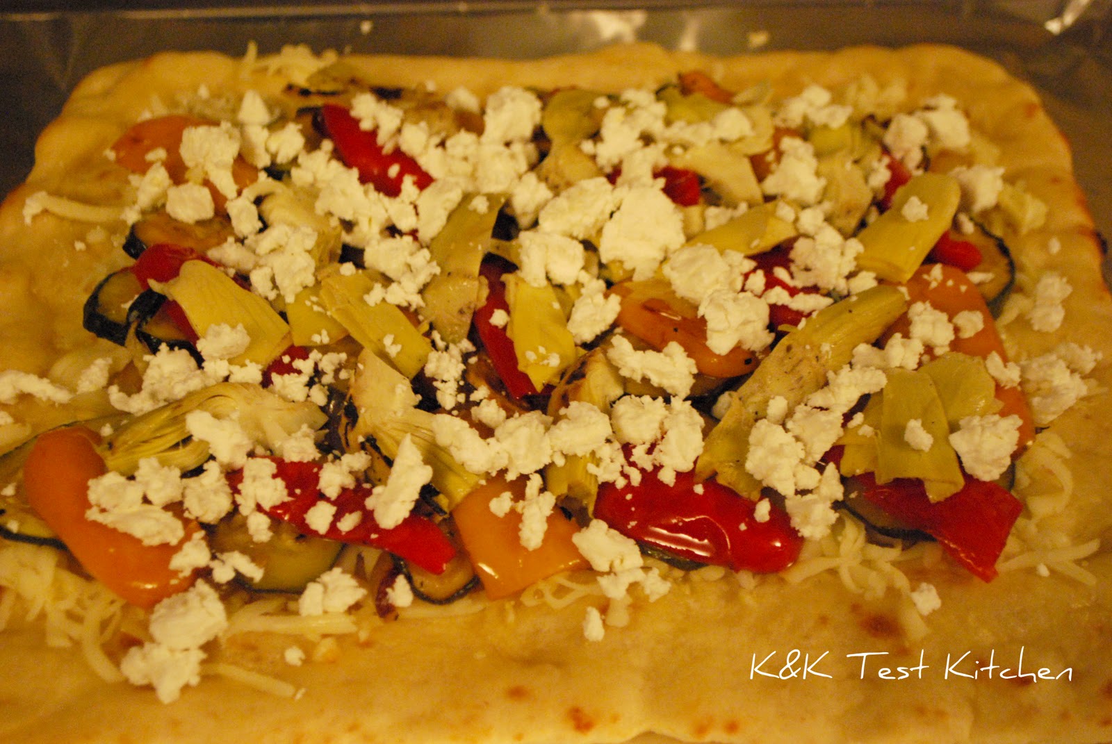 K&K Test Kitchen Roasted Vegetable and Goat Cheese Flatbread