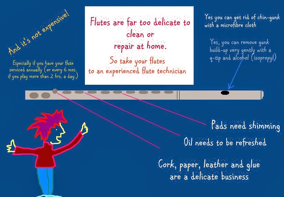 Jennifer Cluff How to clean and repair a flute? Take it to the shop.