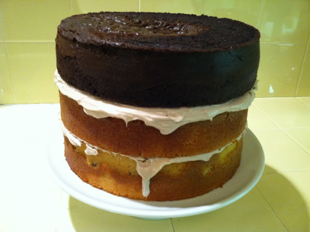 Cherpumple with all 3 stacked cake layers