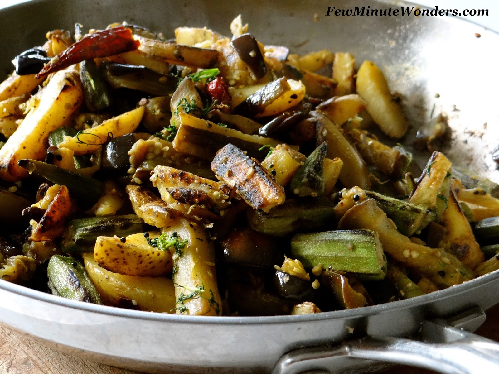 Brinjal Bhindi Potato Fry/ Eggplant Okra Potato Fry Few Minute Wonders
