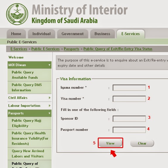 EXIT/REENTRY STATUS ONLINE IN SAUDI ARABIA