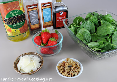 Spinach Salad with Strawberry, Walnut, and Parmesan Shavings