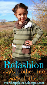 Refashion boys clothes in to girl's clothes, upcycling tutorial by Over The Apple Tree