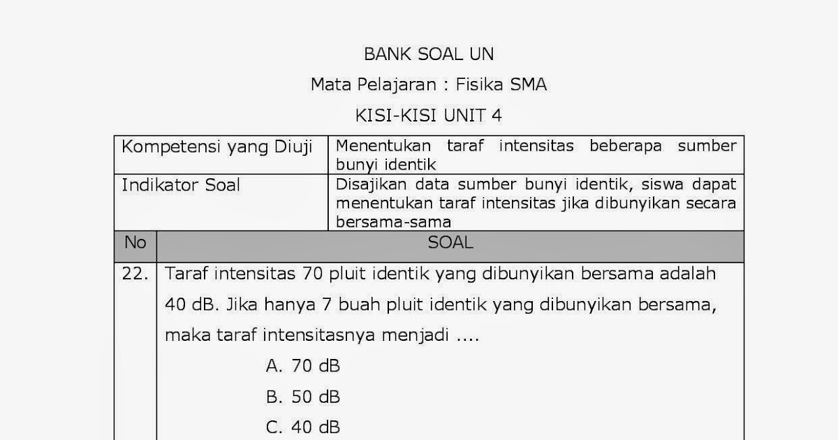21 Pembahasan Soal Soal Un Fisika Taraf Intensitas Bunyi