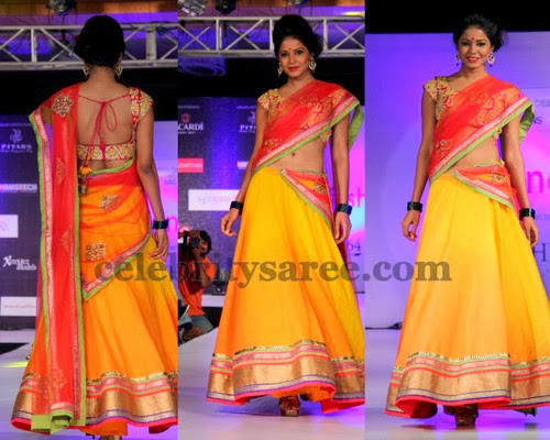 Half Sari with Square Neck Blouse