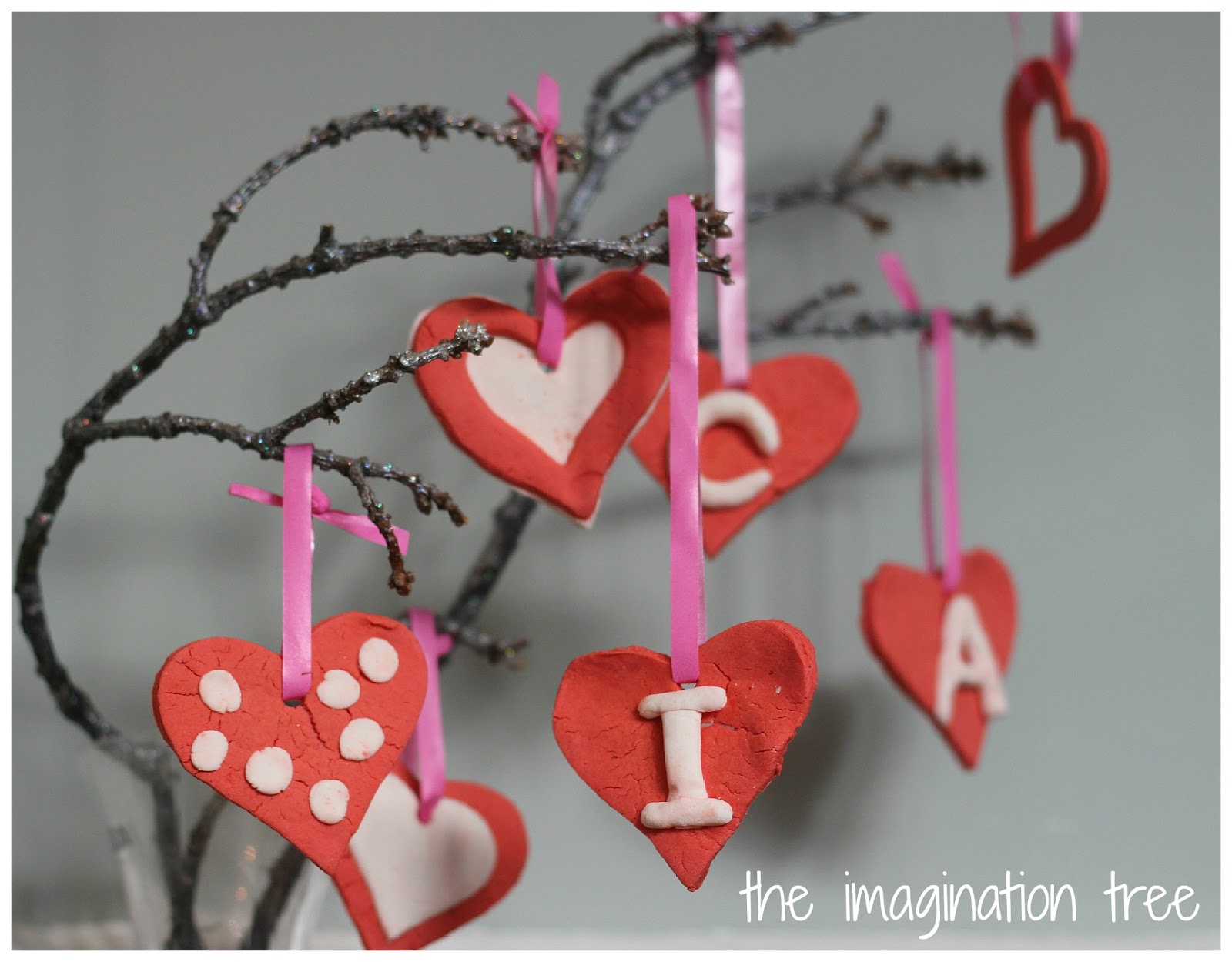 Red and White Clay Heart Ornaments The Imagination Tree