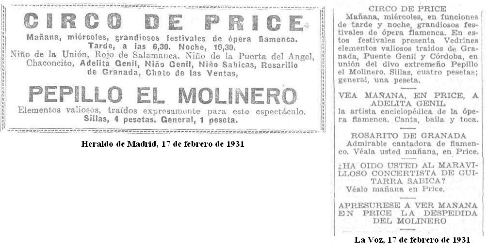 Papeles Flamencos Pepe El Molinero De Angelillo a El León Navarro (1931)
