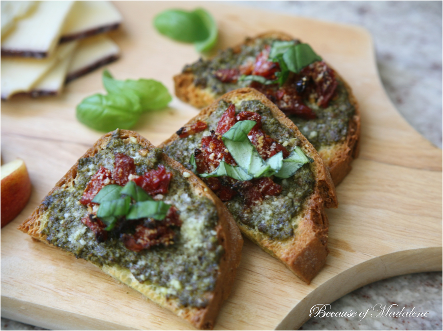 Because of Madalene SunDried Tomato and Pesto Bruschetta