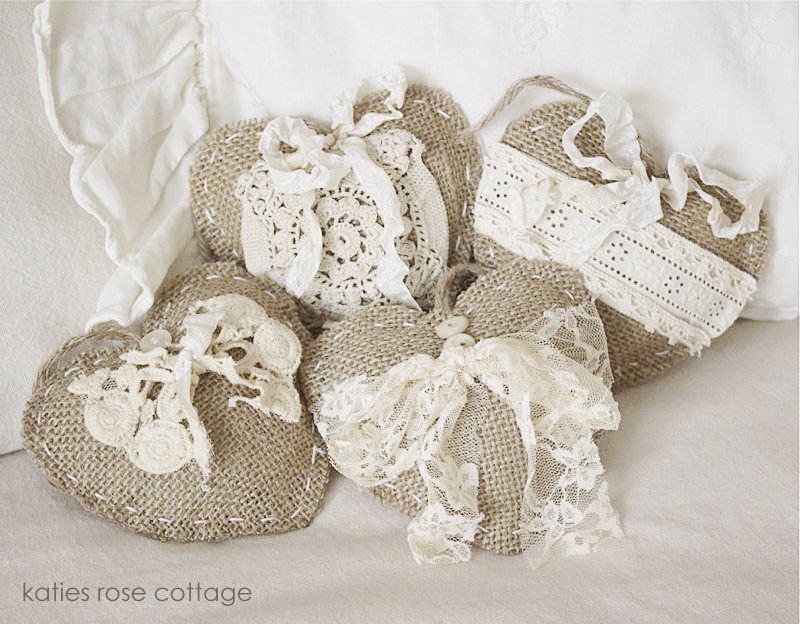 Burlap Hearts ... Vintage Embellished