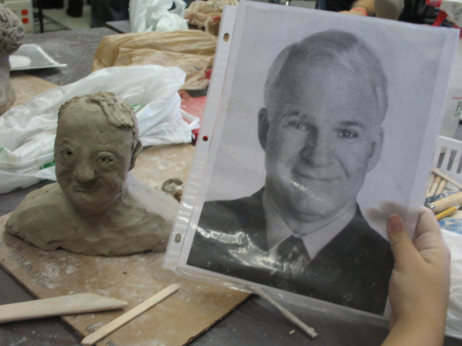 Lane Tech Art Studio Clay Busts of Famous People