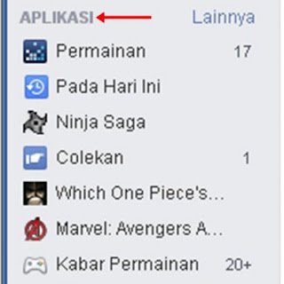 menu aplikasi facebook