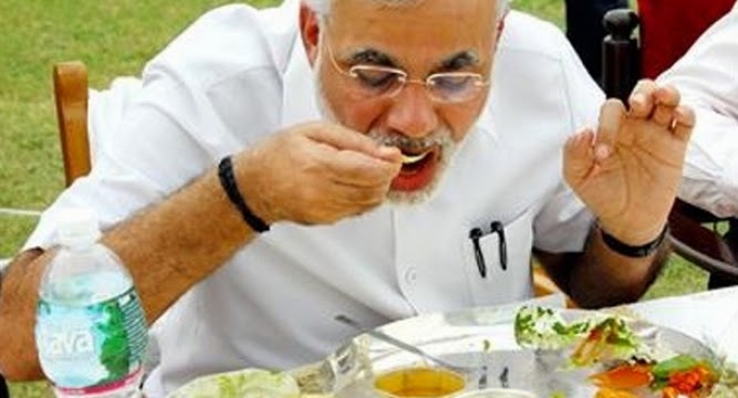 Narendra Modi taking lunch