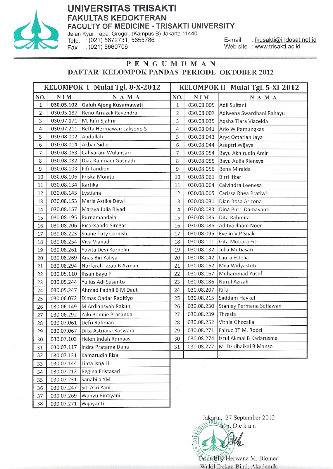 Psppd Fk Usakti Jadwal Pembagian Kelompok Kepaniteraan Klinik Dasar