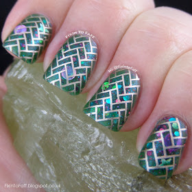 Green paver stone stamped nail art.