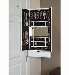 Hanging mirrored Jewelry Organizer :: OrganizingMadeFun.com