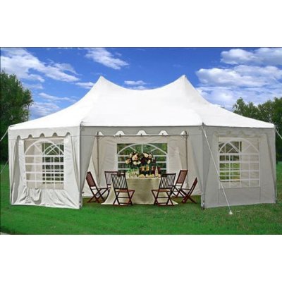 this stylish white wedding tent that accommodates 50 chairs would pay