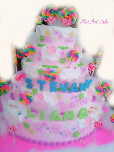 Lollipop and cotton candy cake theme