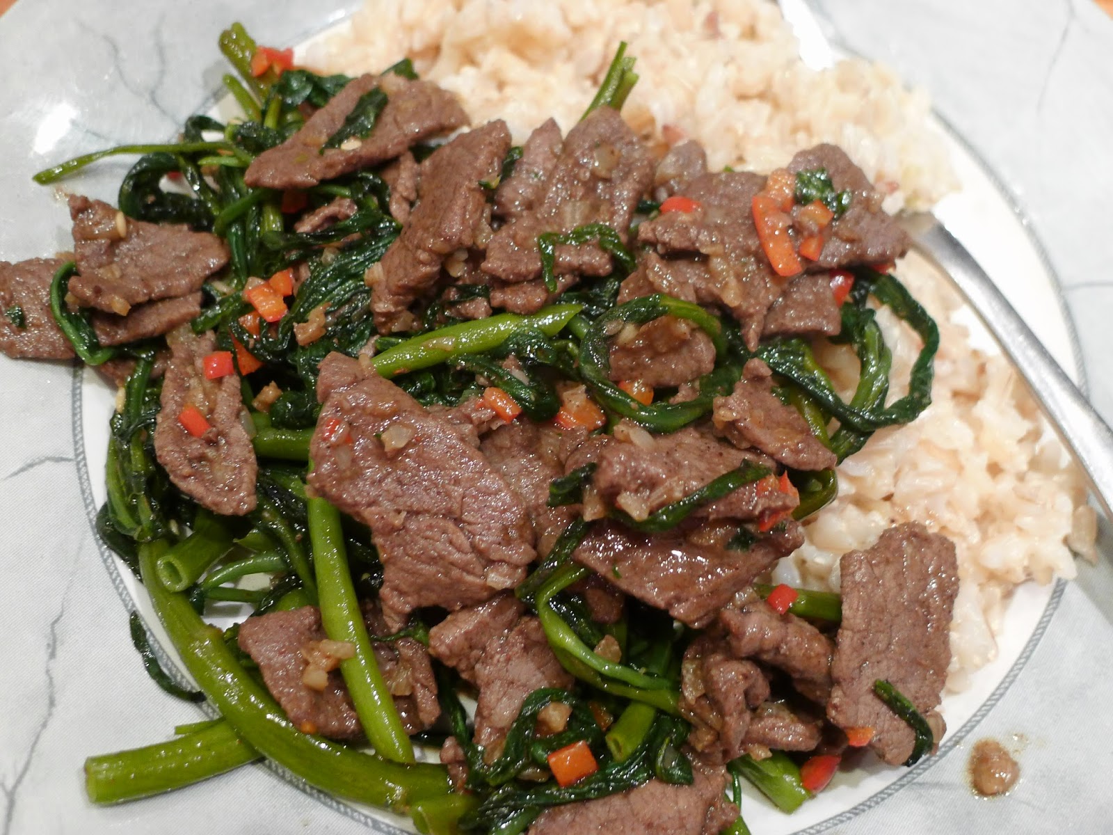 Culinary Adventures in London Stirfried Garlic Beef & Ong Choi