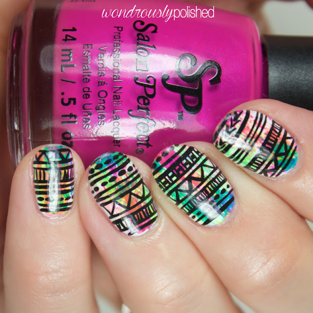 neon tribal print nail art