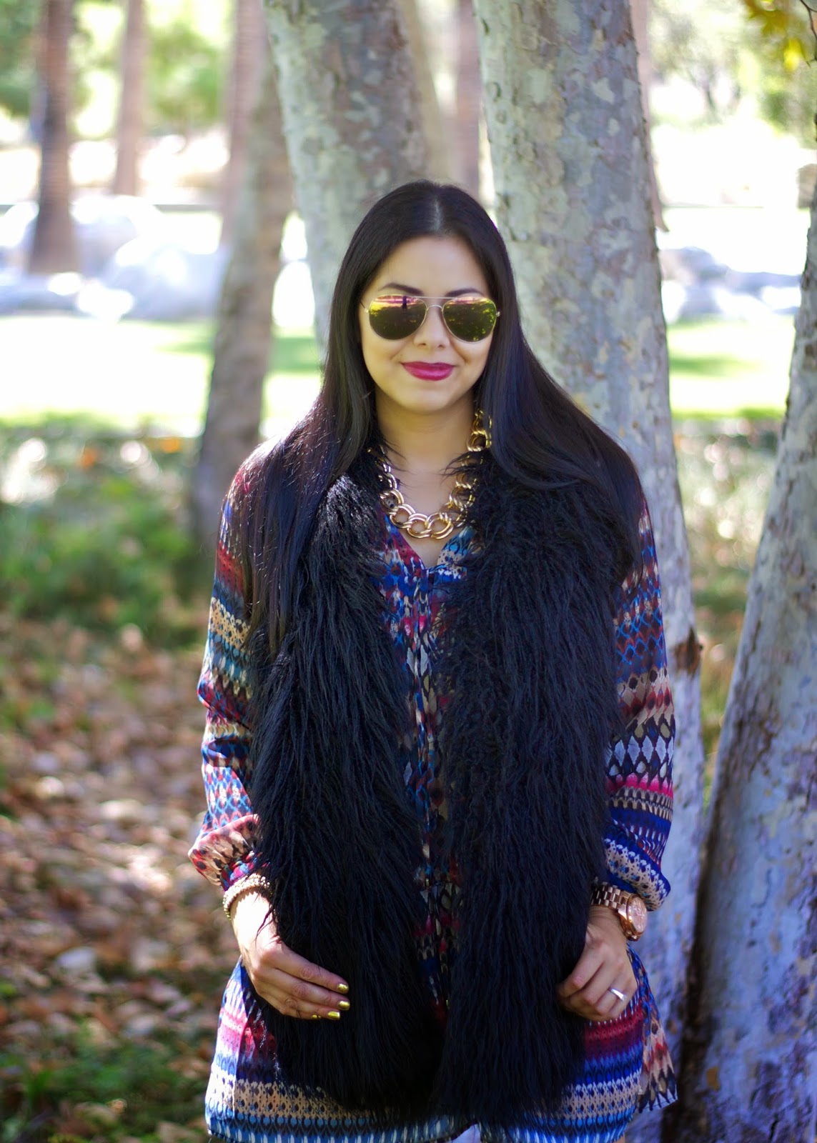 how to wear a fall dress, michael kors large runway watch, forever 21 aviator glasses, gold mirrored sunglasses, cutout booties