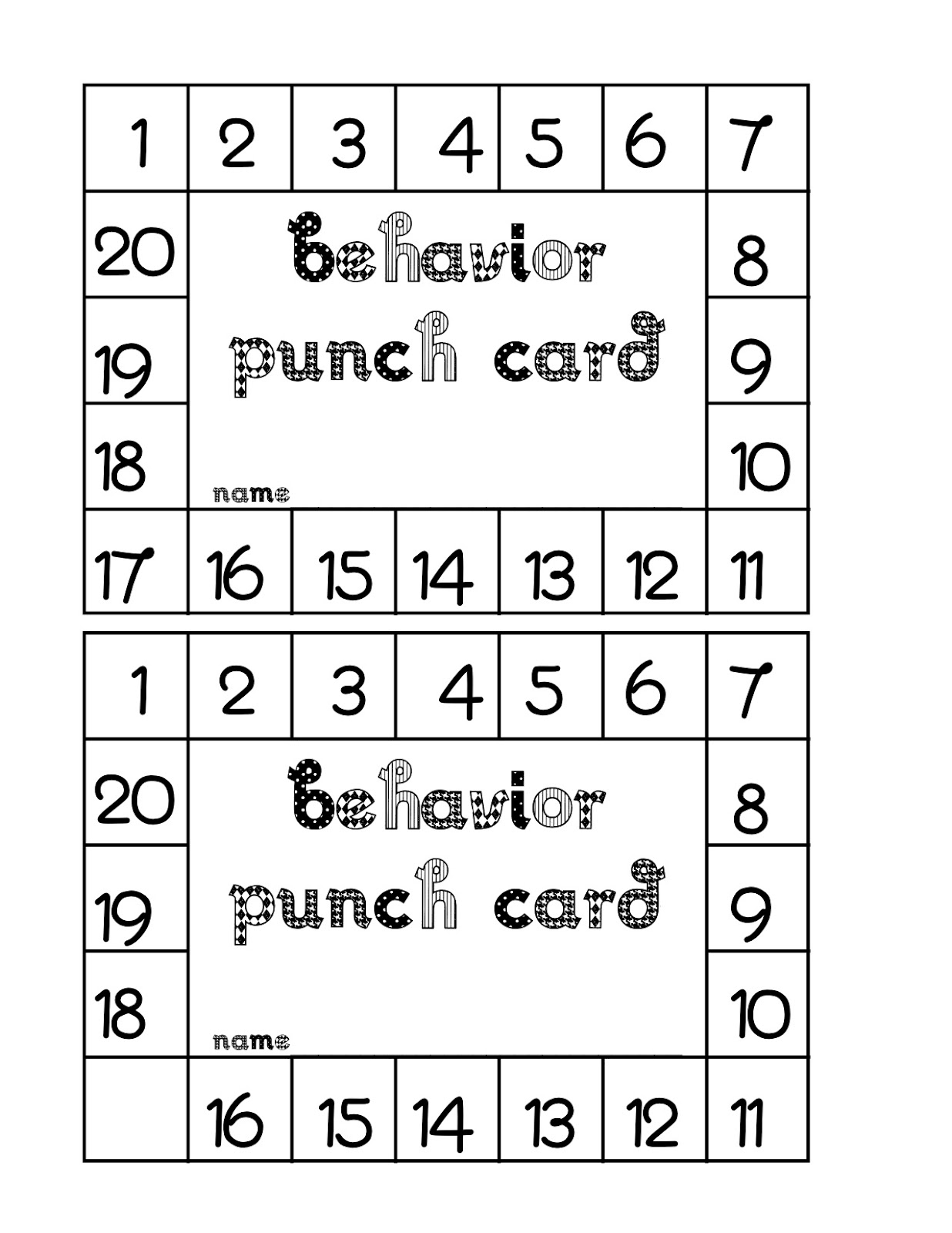 Behavior Punch Card - Classroom Freebies For Free Printable Punch Card Template