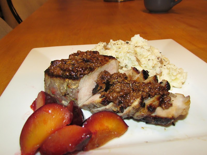 a second glance. Marinated pork with sauteed plums