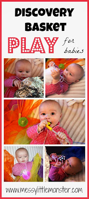 Playing with a discovery basket with your baby. Simple sensory play.